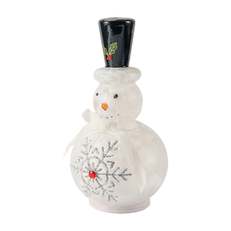 Feestelijk glazen sneeuwpopbeeldje (helder/mat witte afwerking)