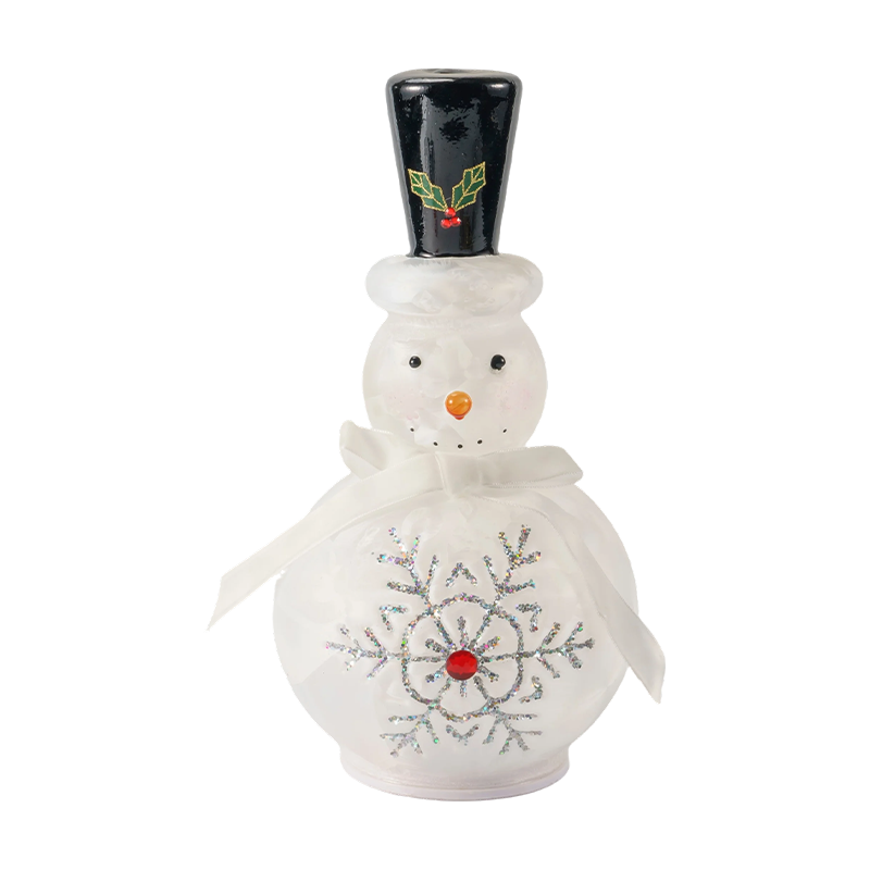 Feestelijk glazen sneeuwpopbeeldje (helder/mat witte afwerking)