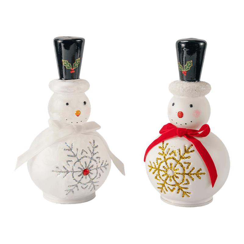Feestelijk glazen sneeuwpopbeeldje (helder/mat witte afwerking)