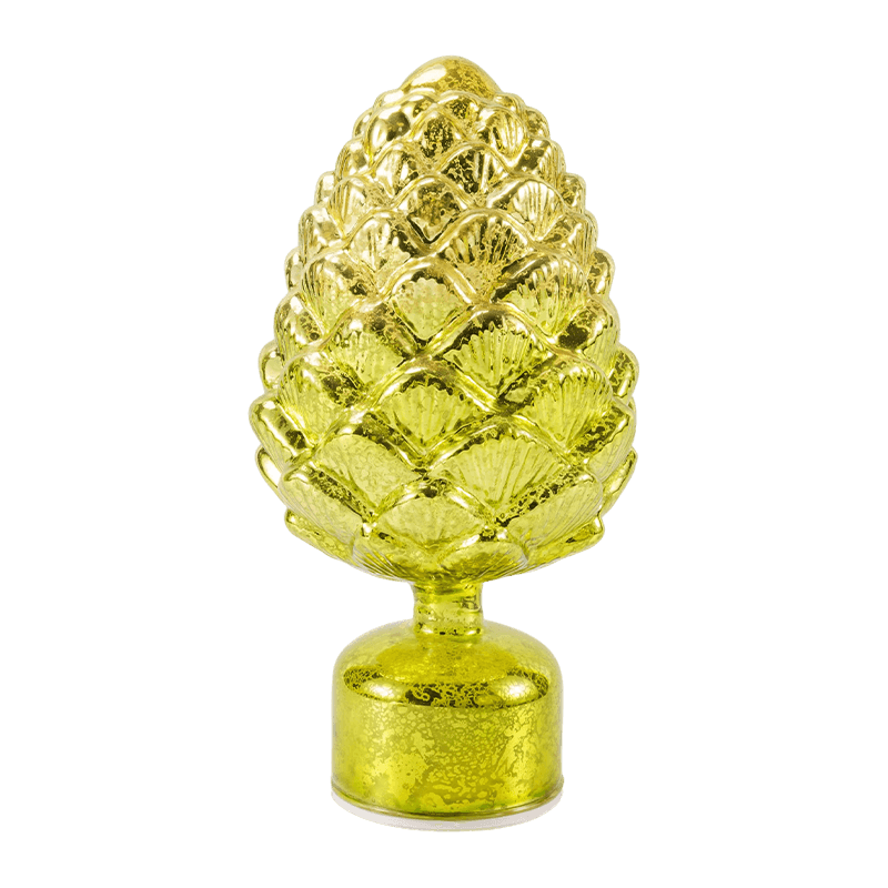 Vintage Mercury Glass Candle & Pinecone beeldje (groen/gouden afwerking)