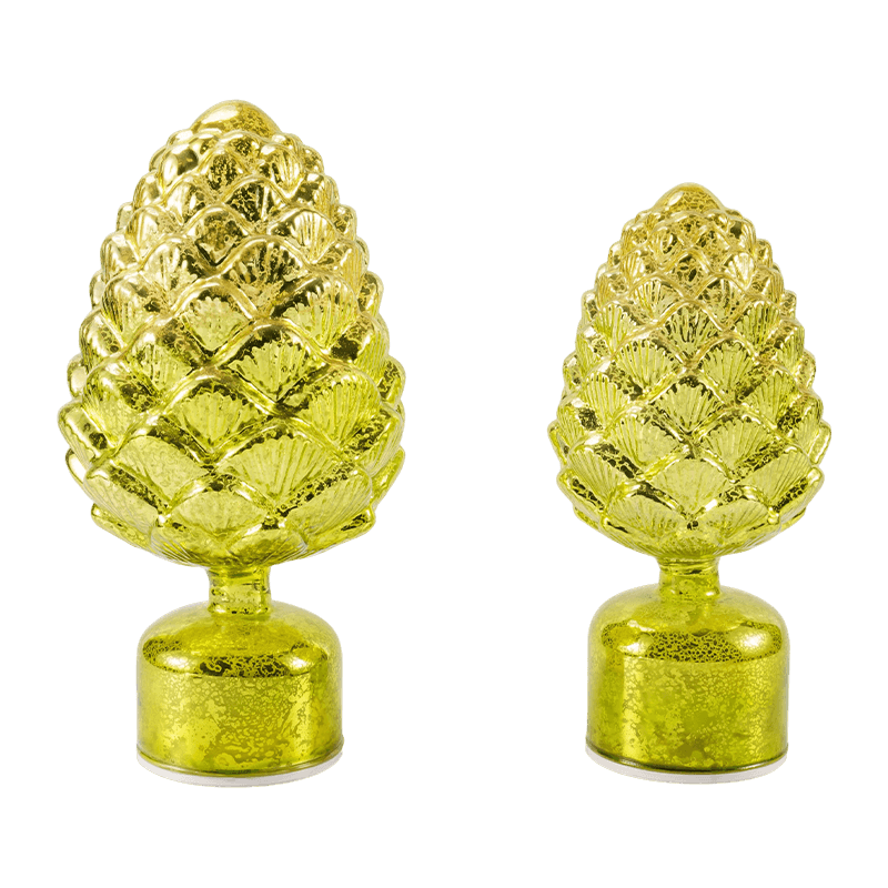 Vintage Mercury Glass Candle & Pinecone beeldje (groen/gouden afwerking)