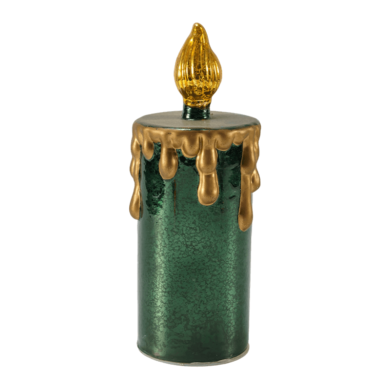 Vintage Mercury Glass Candle & Pinecone beeldje (groen/gouden afwerking)