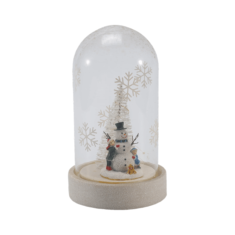 Feestelijk glazen stolp- en flessenlicht (sneeuwpopscène / dennenbes / kerstboomstijlen)