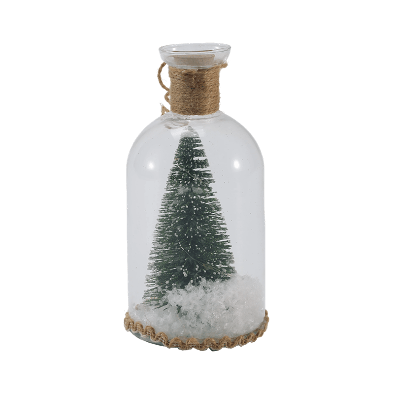 Feestelijk glazen stolp- en flessenlicht (sneeuwpopscène / dennenbes / kerstboomstijlen)