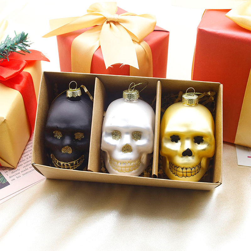 8*9cm Halloween Glazen Schedel Ornament Set