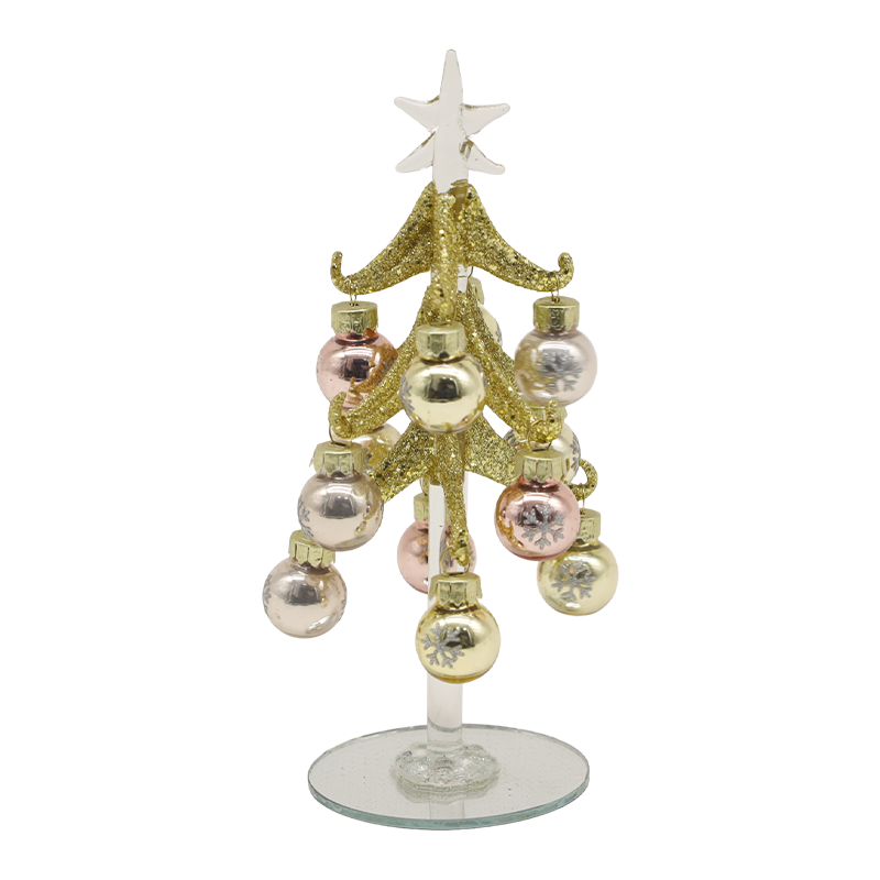 10×25 cm & 10×30 cm Feestelijke gouden glazen kerstboom versierd met decoratieve ballen Opties