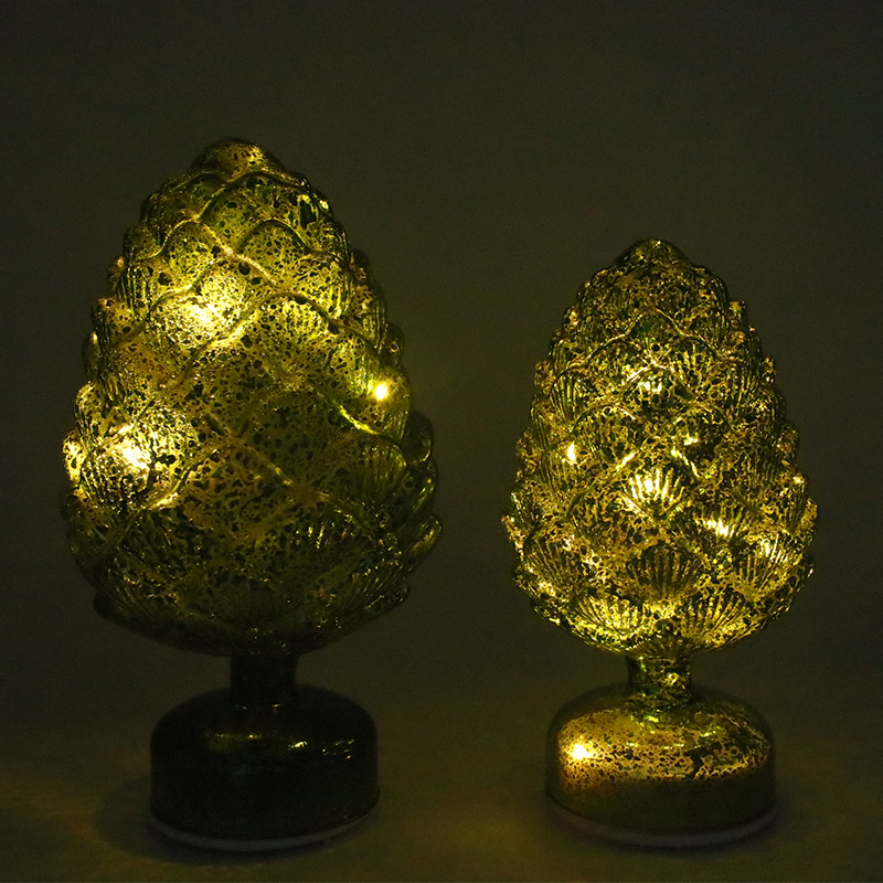 15×28 cm en 11×22 cm dennenappel kerst roterende glazen LED-tafelbladdecoratie
