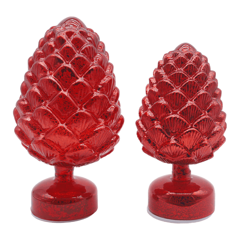 15×28 cm en 11×22 cm dennenappel kerst roterende glazen LED-tafelbladdecoratie